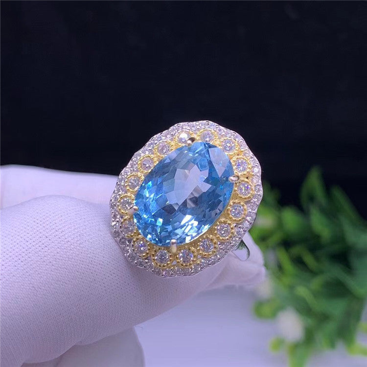 Blue Topaz Inlaid Silver Ring