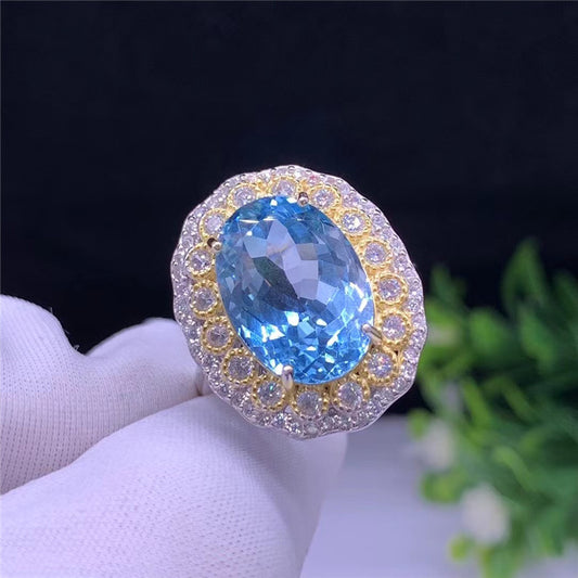 Blue Topaz Inlaid Silver Ring