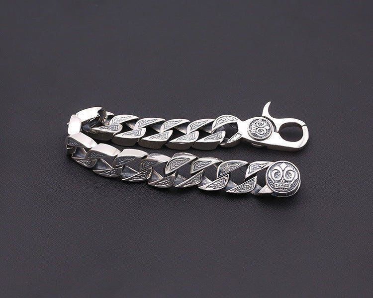 925 Sterling Silver Jewelry Retro Personality Men's Thick Creative Spring Hole Pop Bracelet - ark4humanity